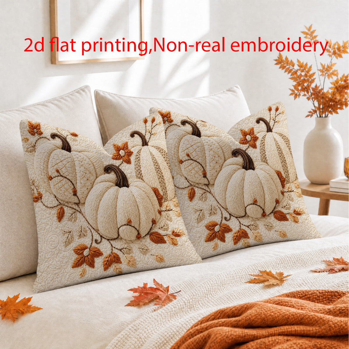 Boho Rustic Pumpkin Fall Throw Pillow Covers Set of 2 – Farmhouse Cushion Covers with Zipper, 4 Sizes 12x12 16x16 18x18 20x20 for Sofa Bed Car Autumn Decor, No Inserts