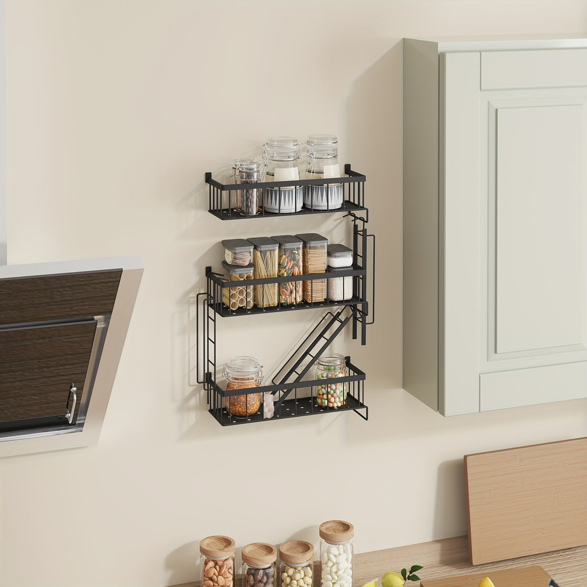 3-Tier Black Metal Floating Wall Shelf – Fire Escape Decorative Ladder Shelf, Wall Art Display Shelf for Bedroom Home Office Bathroom Living Room, Industrial Floating Shelves Room Decor