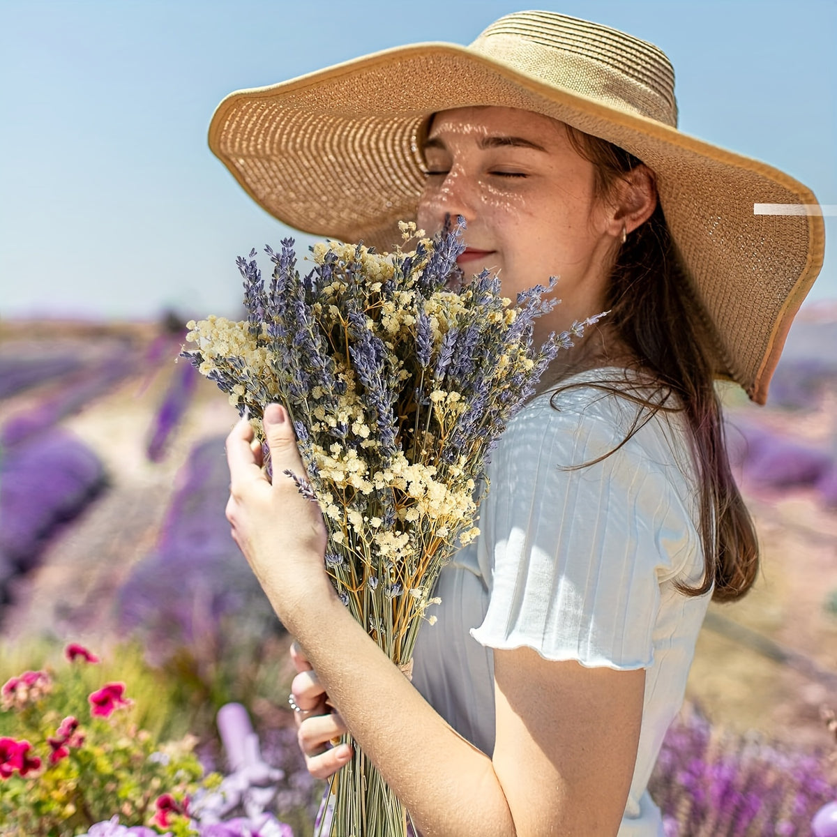 Dried Lavender & Baby’s Breath Flower Bundles 2 Bunches 17 Inch – Dried Gypsophila Bouquet for Vase, Home Decor, Wedding, Photography & DIY Wreath – Valentine’s Day Floral Arrangement Gift