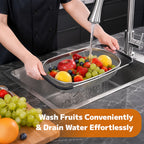 Expandable Over-the-Sink Stainless Steel Colander Strainer Basket – Fine Mesh with Rubber Grip for Draining Vegetables, Fruits & Pasta, Adjustable Sink Strainer, Small or Large
