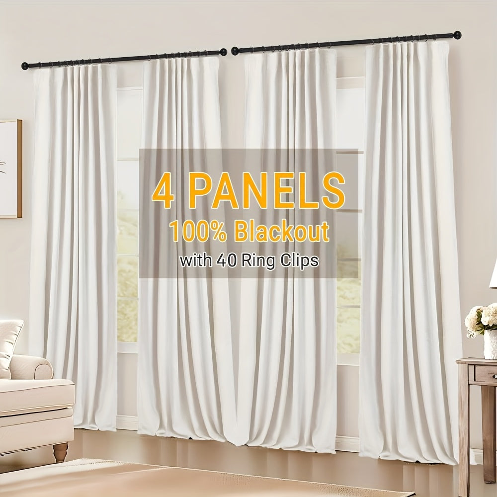 Blackout Curtains for Bedroom 4 Panels Set – 100% Full Light Blocking Textured Thick Drapes with Grey Liner, Rod Pocket, Room Darkening Window Curtains for Living Room, 50W x 84/96/108 Inch Long