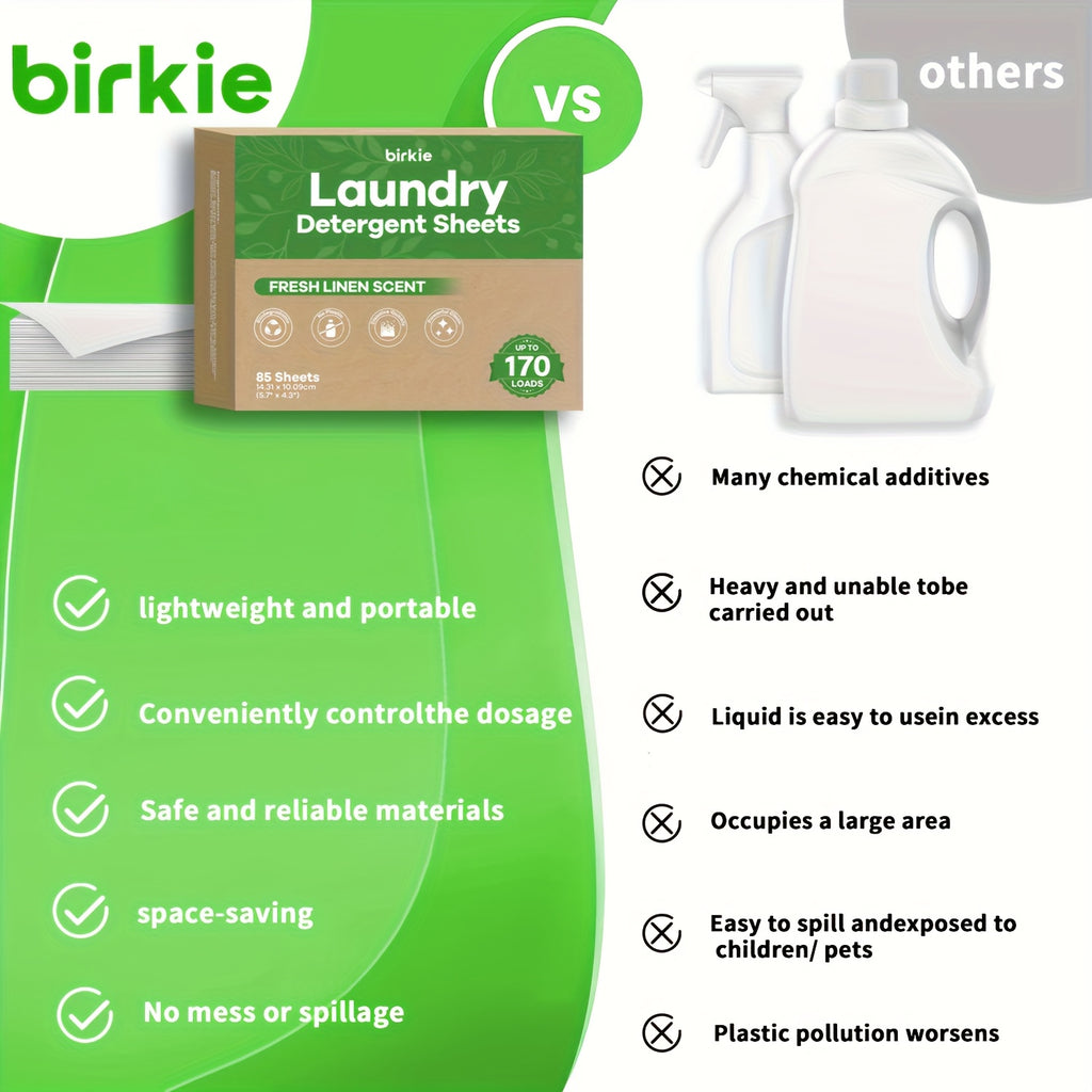Laundry Detergent Sheets 170 Loads, Eco-Friendly Liquidless Washer Sheets, No Plastic Jug Laundry Soap, Fresh Linen Scent, HE Compatible Detergent Strips for Home & Travel