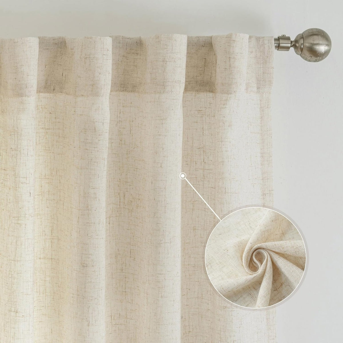 Linen Semi-Sheer Curtains 2 Panels Real Flax Light Filtering Drapes - Boho Farmhouse Window Curtains for Living Room Bedroom, 10 Colors Multiple Lengths Privacy Window Treatment