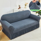 Elastic Sofa Cover with Skirt Full Coverage Printed Slipcover Machine Washable Universal Fit 2 3 4 Seater Couch Protector Living Room