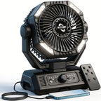20000mAh Camping Fan with 4 LED Lanterns – Portable Battery Powered Outdoor Fan with USB & Hook | Tent, Power Outage, Construction Site & Camping Gear