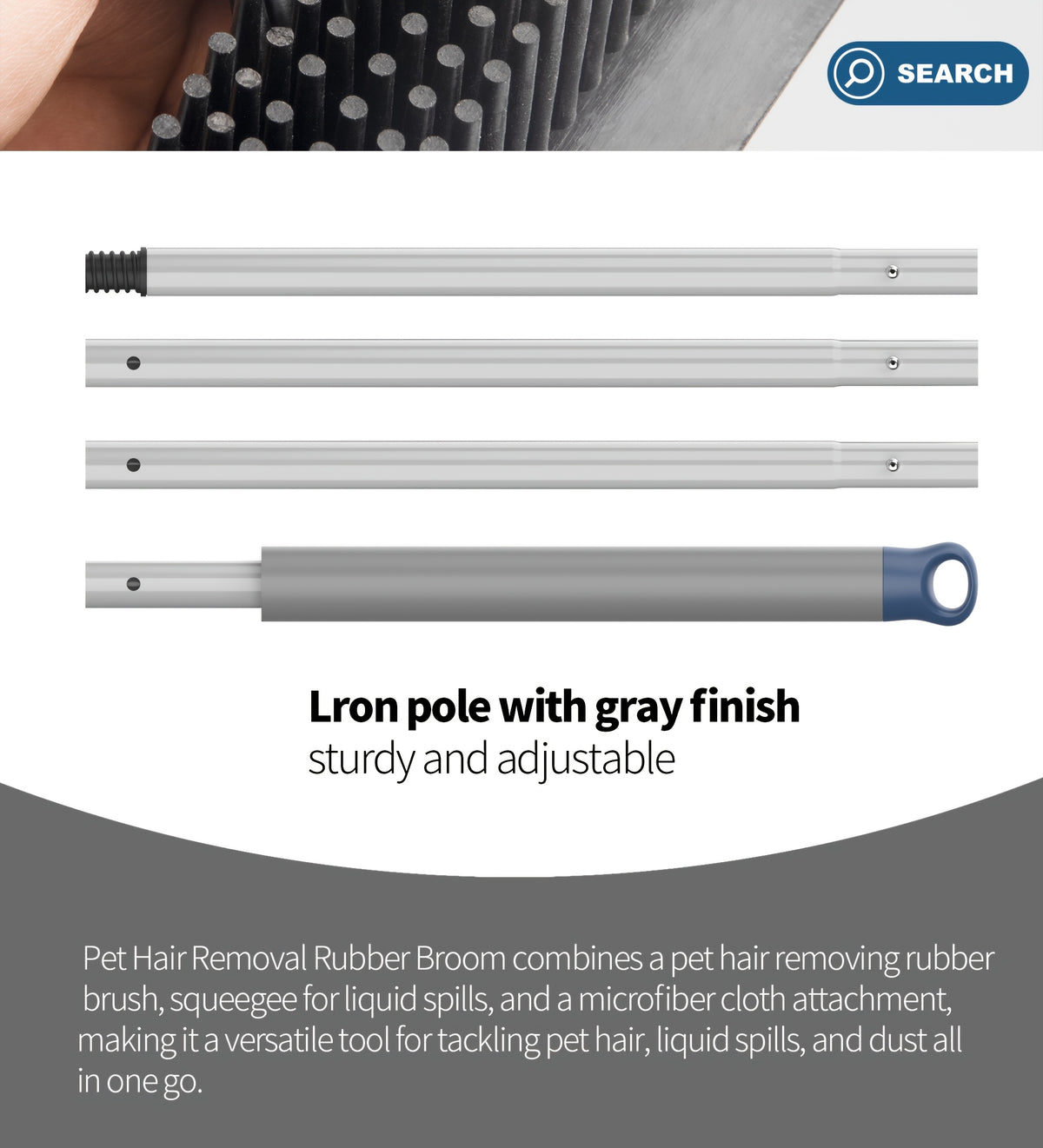 Rubber Floor Brush with Expandable Design – Soft Multi-Surface Floor Cleaner for Bathroom, Bedroom, Kitchen & Living Room, Gentle Scrubbing with Multiple Components Included
