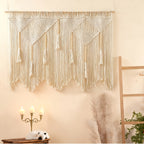 Bohemian Macrame Tapestry Wall Hanging – Large Vertical Handwoven Cotton Boho Wall Decor for Bedroom, Living Room, Wedding Backdrop & Hallway, Cream White Woven Wall Art