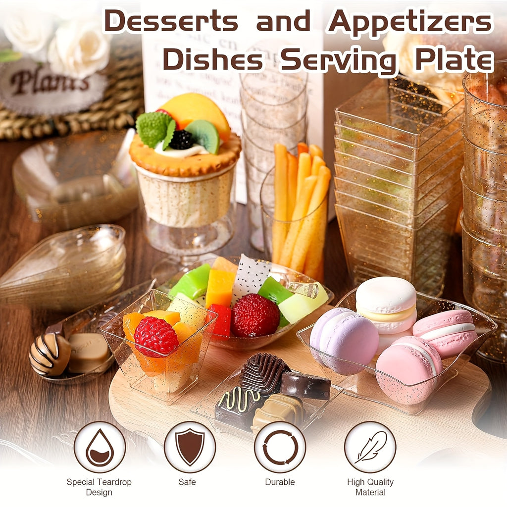 160 Piece Gold Mini Appetizer Plates Dessert Cups Spoons Forks Set Disposable Plastic Parfait Cups Party Serving Set