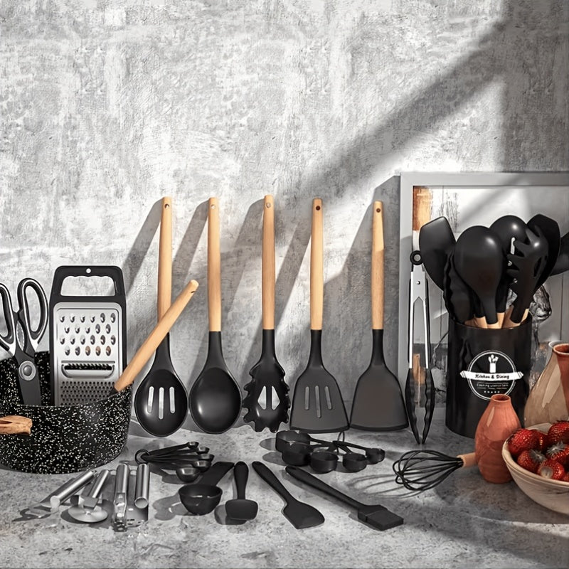44-Piece Kitchen Cooking Tool Set – Complete Non-Stick Heat Resistant Dishwasher Safe Kitchen Utensils for Beginners & Enthusiasts, Holiday Gift