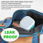 Denture Bath Case with Drainage Basket - Leak Proof Portable Travel Denture Soaking Cup Storage Container Silicone Ring Safety Buckle