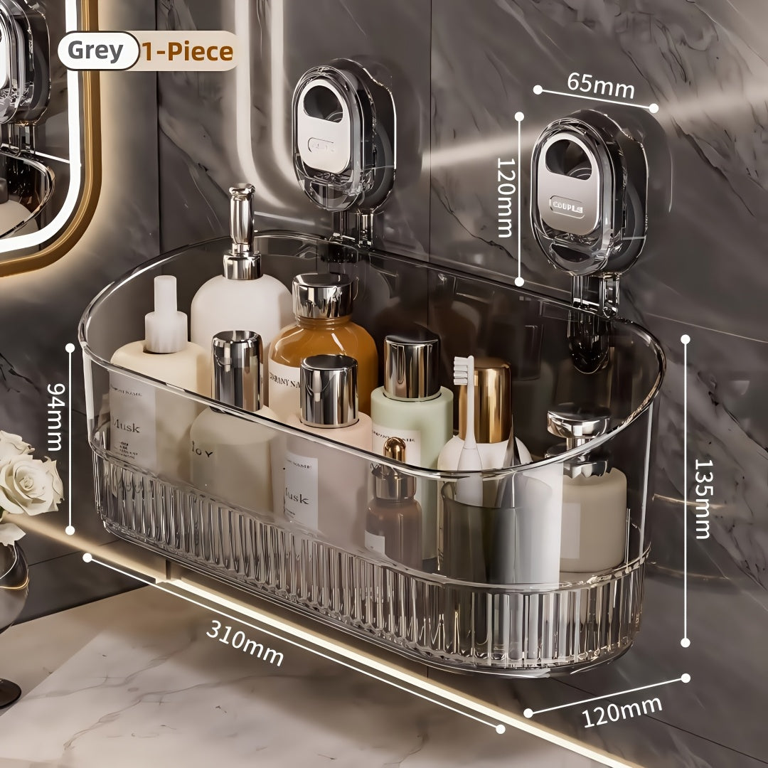 Suction Cup Shower Caddy – No-Drill Wall-Mounted Bathroom Organizer Shelf, Holds 10 lbs, Corrugated Grip, ABS Plastic Rack for Shower Essentials, Cosmetics & Toiletries (1 or 2 Pack)