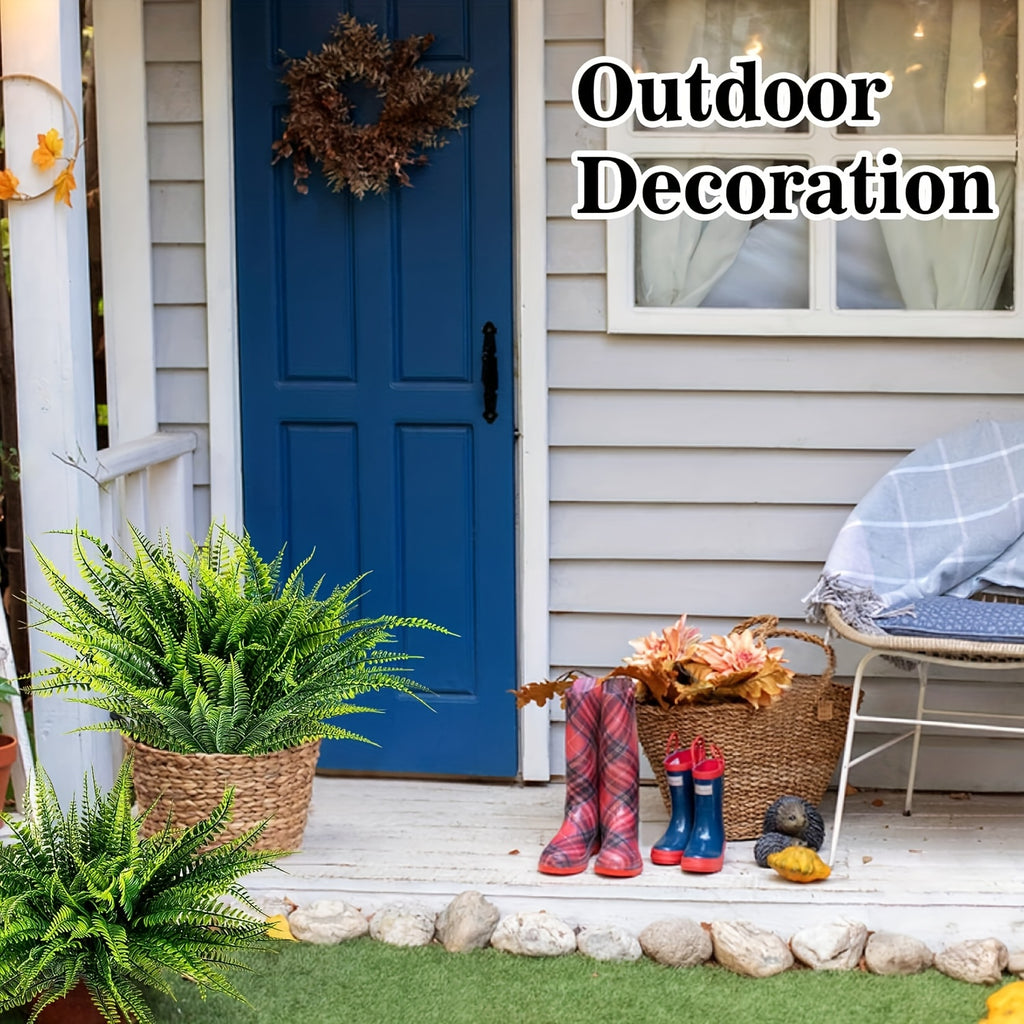 UV-Resistant Artificial Boston Ferns Bulk Set 20pcs – Faux Outdoor Fern Plants for Home, Office, Garden, Patio & Yard Decor, Realistic Lifelike Plastic Greenery