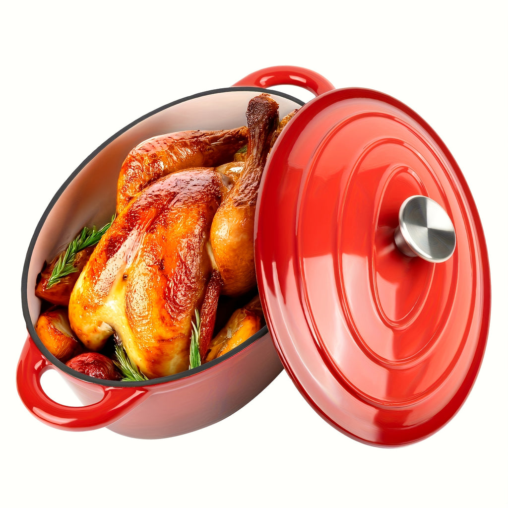 4.5 Qt Cast Iron Dutch Oven with Enamel Coating – Oval Casserole Pot with Lid for Bread Baking, Slow Cooking & Roasting, Works on All Stovetops