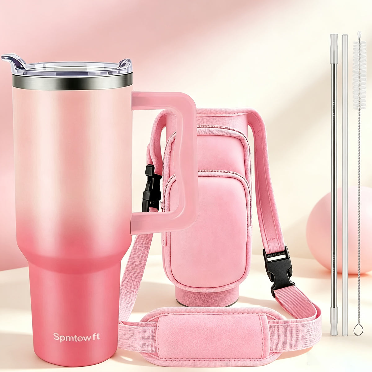40oz Insulated Tumbler with Handle, Straw & Carrier Bag – Stainless Steel Double Wall, Cold 34 Hours, Travel Mug for Gym, Hiking, Office & Outdoor