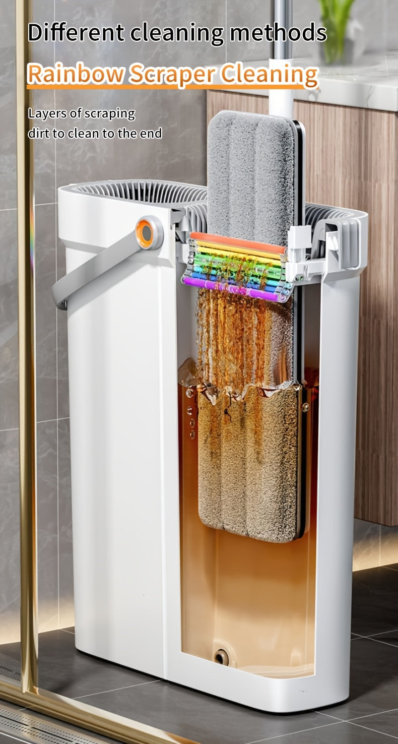 Flat Mop and Bucket Set 360 Degree Rotating Hands-Free Wringing Dual Compartment Clean Dirty Separation Ultra-Fine Fiber Floor Mop for Kitchen Bathroom Hardwood Tile