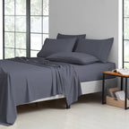 Bamboo Blend Cooling Sheet Set 6-Piece 2000 Thread Count Satin | Deep Pocket 16" Hypoallergenic Breathable Bed Sheets, Twin Full Queen King Cal King, 20 Colors
