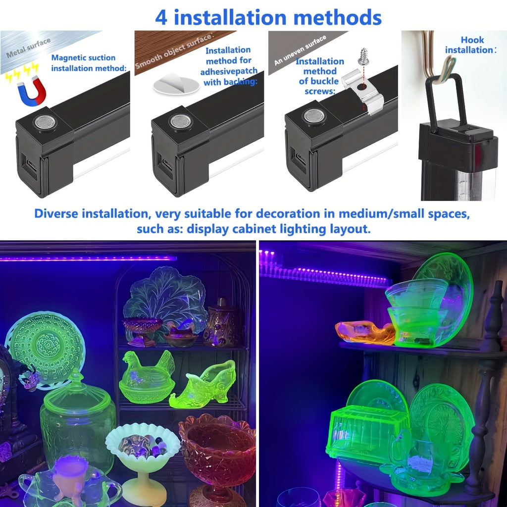 UV LED Blacklight Bar 12.6 Inch USB 5V 385-400nm Black Light Strip with Switch for Halloween Party Decoration, Stage Lighting, Club Disco, Christmas, Valentine's Day - 2 Pack & Single Options