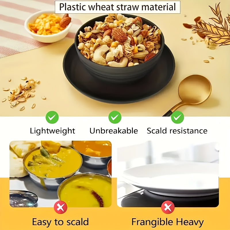 32-Piece Wheat Straw Dinnerware Set for 8 – Unbreakable Plastic Plates, Dessert Plates, Bowls & Cups for Outdoor Camping, Halloween & Weddings – Colorful, BPA-Free Tableware
