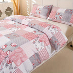 Floral Print Duvet Cover Set 3pcs – Soft Breathable Splicing Floral Light Pink, Zip Closure, Machine Washable, 1 Duvet Cover + 2 Pillowcases, Twin to King, All-Season Bedding