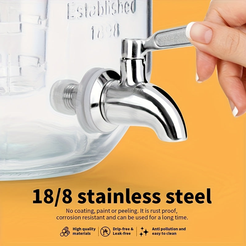 2-Pack 1-Gallon Glass Beverage Dispenser with Stand Stainless Steel Spigot and Ice Tube Leak-Proof Lemonade Water Drink Dispenser for Parties Camping Kitchen