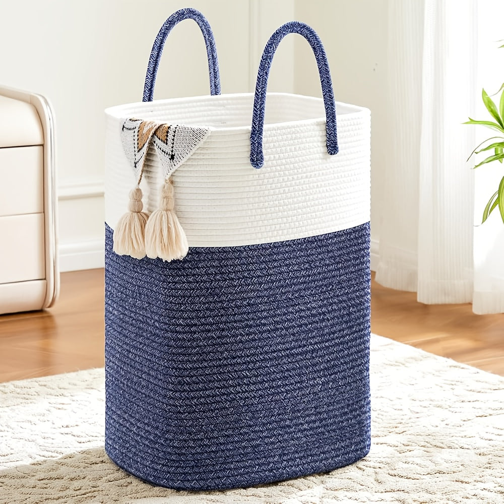 Woven Cotton Rope Laundry Basket Jumbo Size 10.57–26.42 Gal, Multifunctional Storage Bin for Dirty Clothes Blankets Toys – Bathroom Living Room Bedroom Hamper, Bohemian Home Decor Laundry Organizer