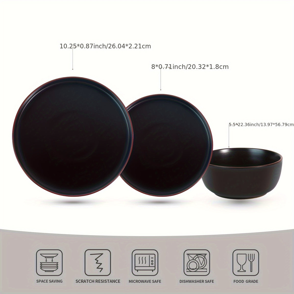 12 Piece Matte Black Stoneware Dinnerware Set Speckled Microwave Dishwasher Safe Dinner Plates Salad Plates Bowls Service for 4