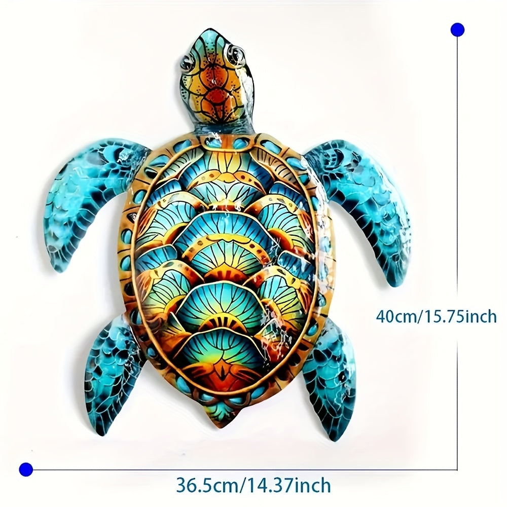 Colorful Metal Turtle Wall Art – Intricate Swirling Pattern Metal Wall Hanging Decor | 14.37 x 15.75 Inch Boho Wall Sculpture for Living Room, Entryway & Door | Unique Housewarming Gift