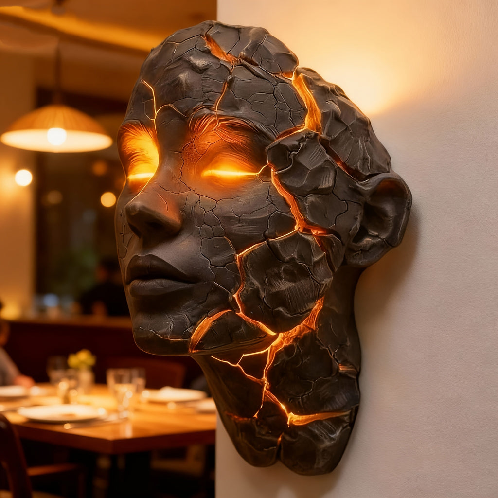 3D LED Halloween Night Light Cracked Broken Soul Resin Table Lamp USB Powered Ambient Glowing Light for Halloween Bedroom Bar Party Ornament