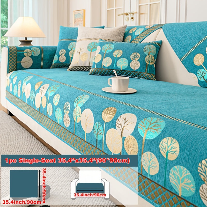 Bohemian Embroidered Sofa Cushion Cover Geometric Tree Leaf Design Pet Friendly Elegant Blue Gold for Living Room Bedroom Office All Sofa Sizes