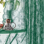 Vintage Lace Door Curtain with Wave Edge – Semi-Sheer Floral Embroidered Rod Pocket Panel for Home, Hallway & Outdoor | White, Black & Green