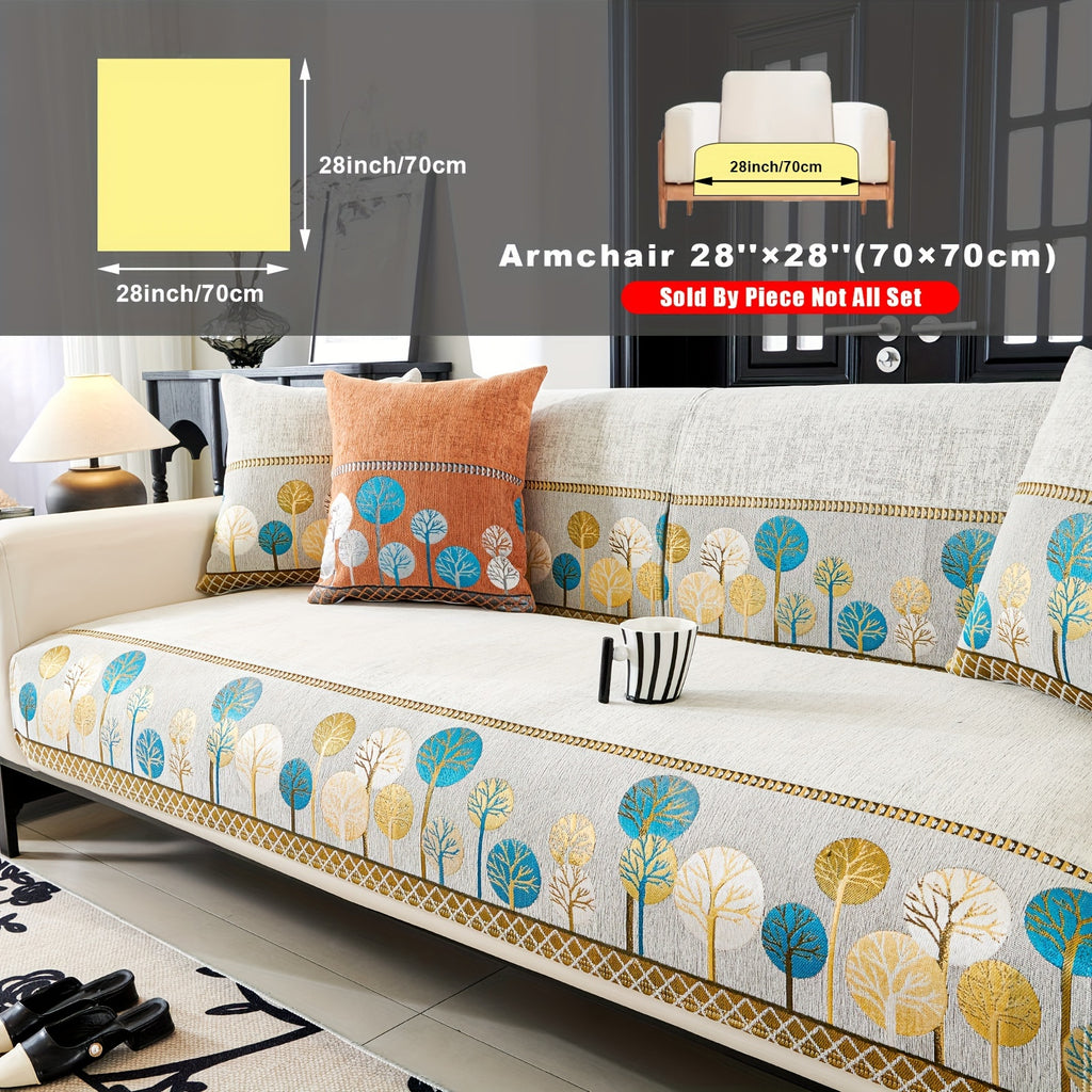 Bohemian Chenille Sofa Cover Tree Embroidery Print Thick Non-Slip Pet Friendly One-Piece Couch Protector Armchair Loveseat 3 4 Seater