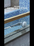 PRASKY Electric Spin Scrubber IPX8 Waterproof with LED Display – 9 Brush Heads, Adjustable 10–54" Handle, 2 Speeds, 90-Min Cordless Power Scrubber for Bathroom, Shower, Tile & Floor