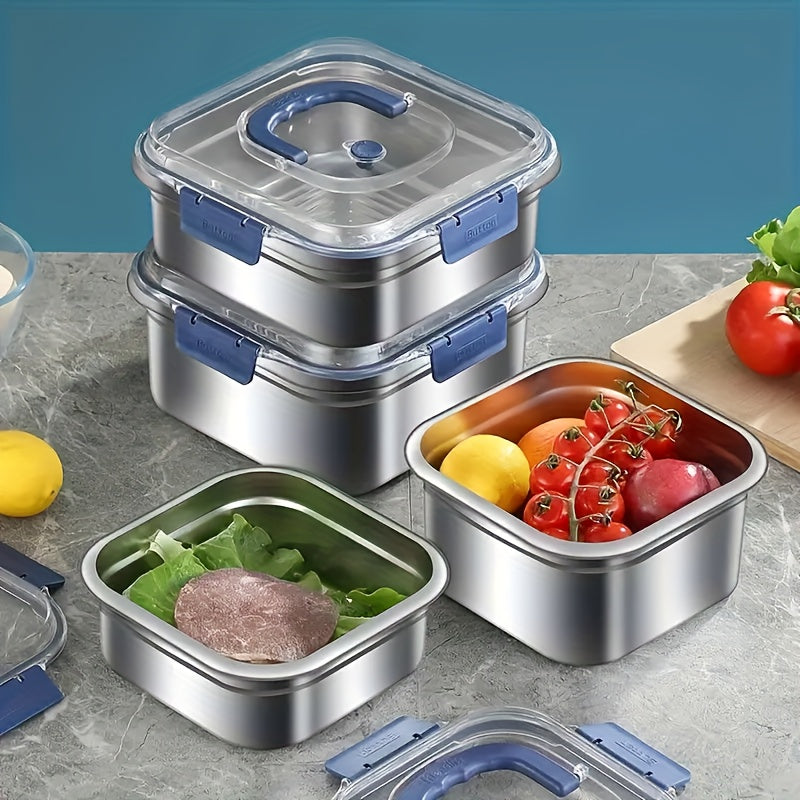 Stainless Steel Food Storage Containers Set of 4 – Extra Large 1800ml / 60oz, Airtight Leakproof Lids, Fridge & Freezer Safe, Meal Prep Lunch Box & Bento