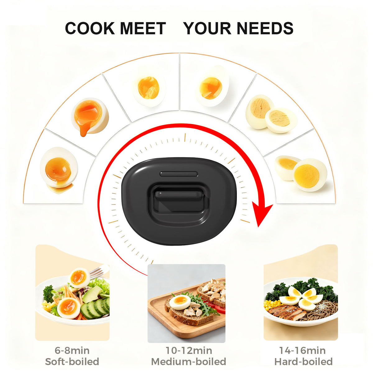 Electric Egg Cooker 7-Egg Capacity Rapid Egg Boiler with Musical Buzzer & Overheat Protection - Hard Soft Medium Boiled Eggs, Egg Poacher & Mini Food Steamer - Easy Clean, Black