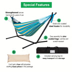 Heavy-Duty Double Hammock with Steel Stand – 450 lbs Capacity, 100% Linen Canvas, Carry Case & Head Pillow Included, No Assembly, Portable for Patio, Backyard, Camping & Balcony | 4 Colors