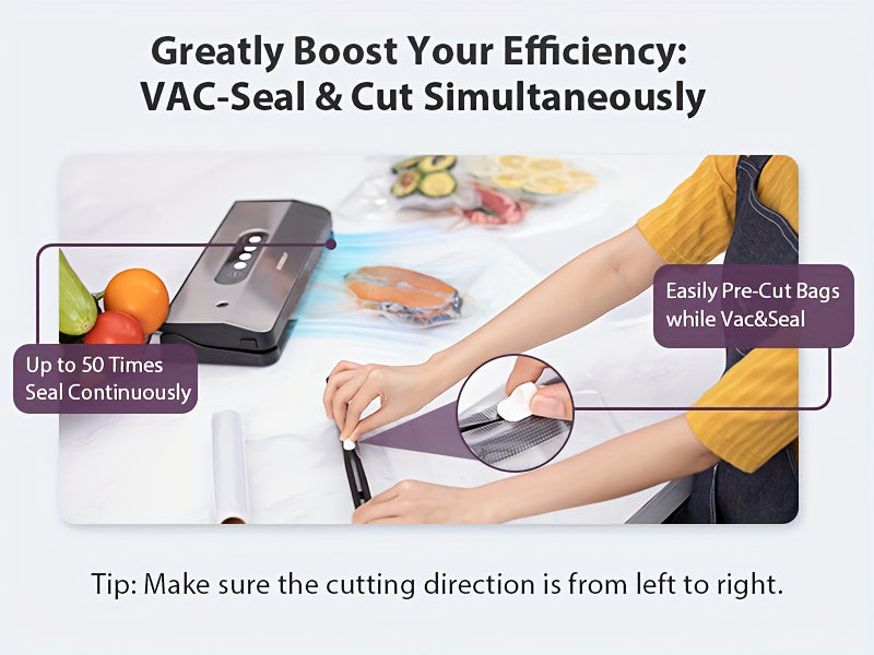 Vacuum Sealer Machine 8-in-1 65kPa Stainless Steel with Built-In Cutter, 10 Bags & External Vacuum Port – Food Sealer for Food Storage & Sous Vide, Model SJ2090