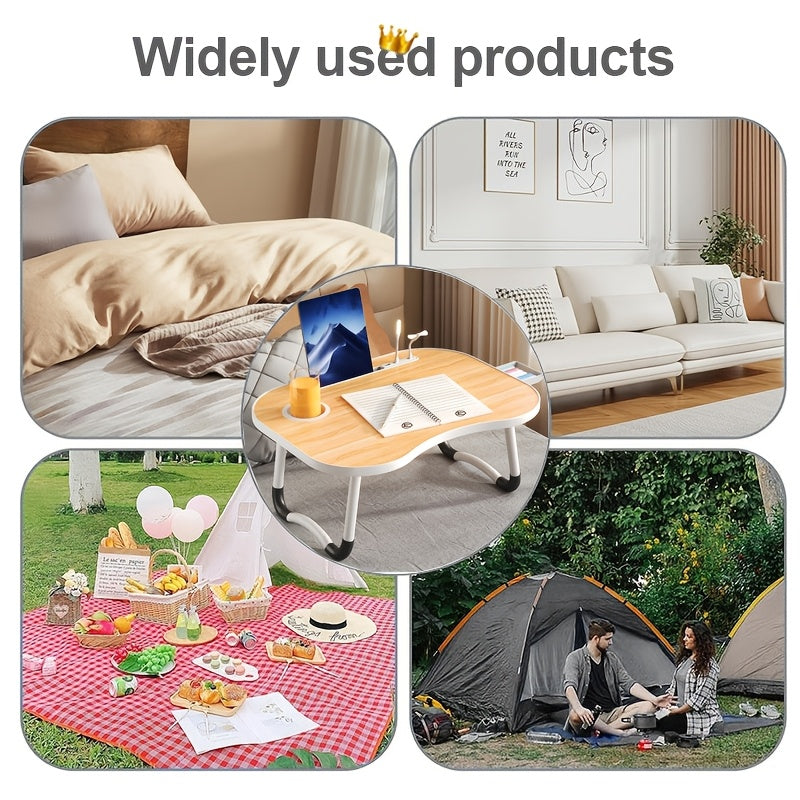 Portable Foldable Laptop Bed Table – Lap Desk with Cup Holder, Tablet & Card Slot, USB Option, for Bed Sofa Floor, Eating Reading Writing, 11 Styles