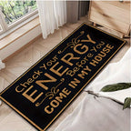 Anti-Slip Doormat Check Energy Before Entry Black Gold Lettering 7mm Thick Indoor Mat for Living Room Kitchen Bathroom Entryway 17x47in