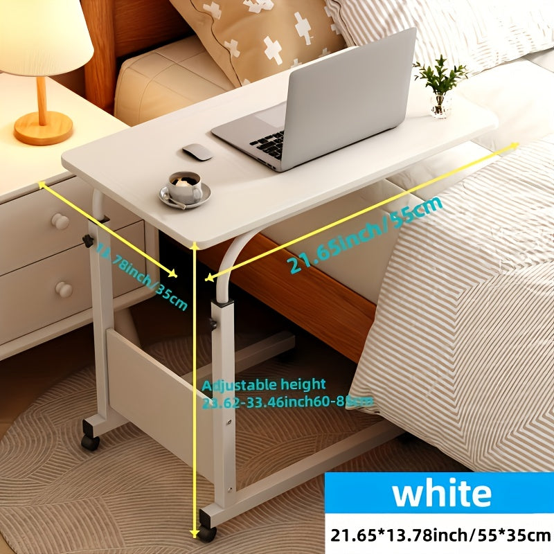Rolling Laptop Desk Movable Adjustable Height 360 Degree Rotating Wheels Bedside Computer Desk for Bedroom Living Room Dormitory Multifunctional Student Writing Desk Multiple Colors
