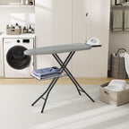 Full-Size Foldable Ironing Board Height-Adjustable – Heavy-Duty Steel Legs, 4-Layer Padding, Iron Rest, Cord Holder & Storage Rack for Laundry Room, Living Room & Dorm | Beige & Gray