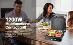 1200W Panini Press & Sandwich Maker 4-Slice Non-Stick Grill, 180° Flat Open, Adjustable Temp 120–428°F, Removable Drip Tray, LED Indicator, Cool-Touch Handle