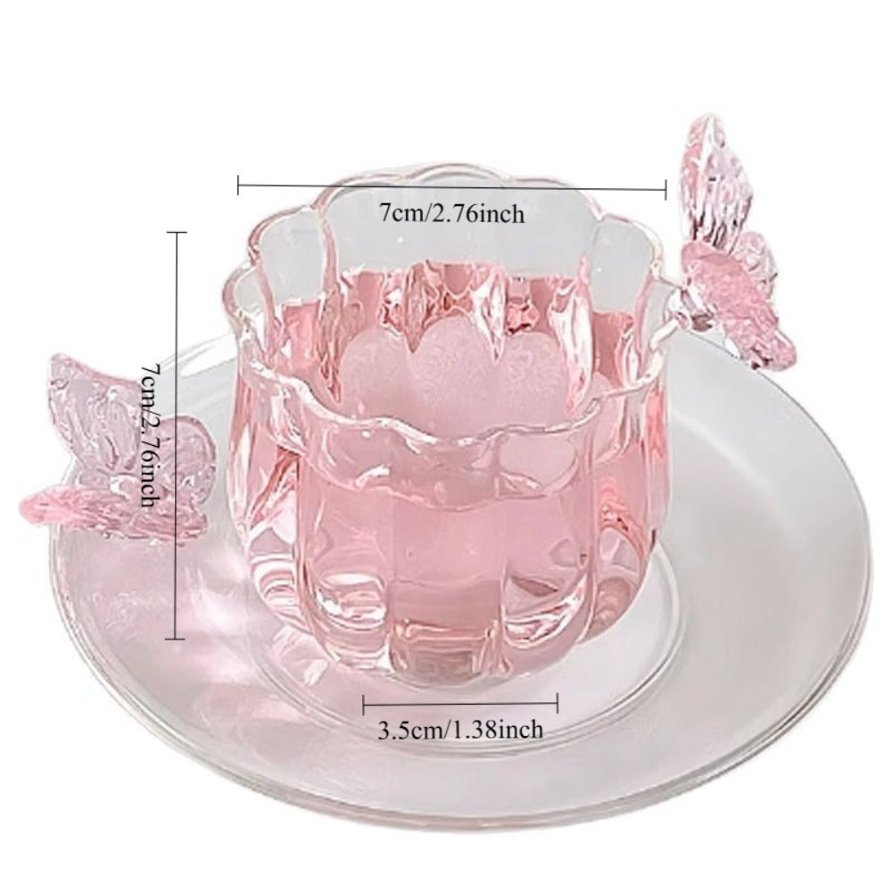 Borosilicate Glass Lotus Tea Cup with Plate 4.73oz – Heat Resistant Transparent Glassware, French Princess Style for Home, Office & Gifting
