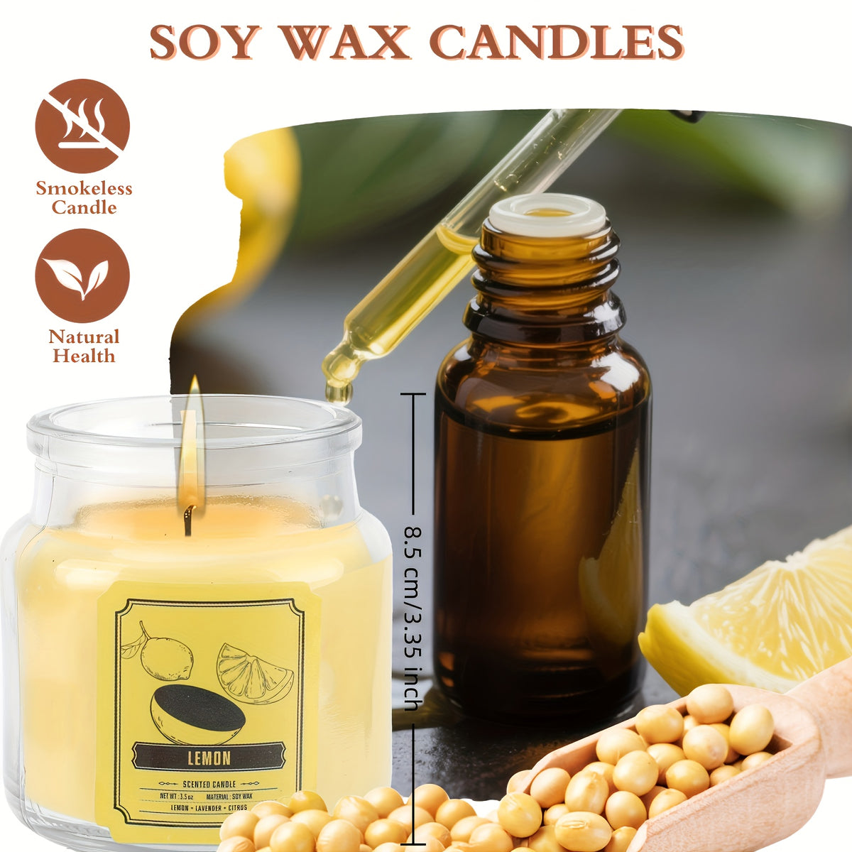 6-Piece Soy Scented Candle Set 120 Hour Burn – Jasmine Eucalyptus Lavender Vanilla Rose Lemon 3.5oz Each, Aromatherapy Home Fragrance Gift for Thanksgiving Christmas Mother’s Day