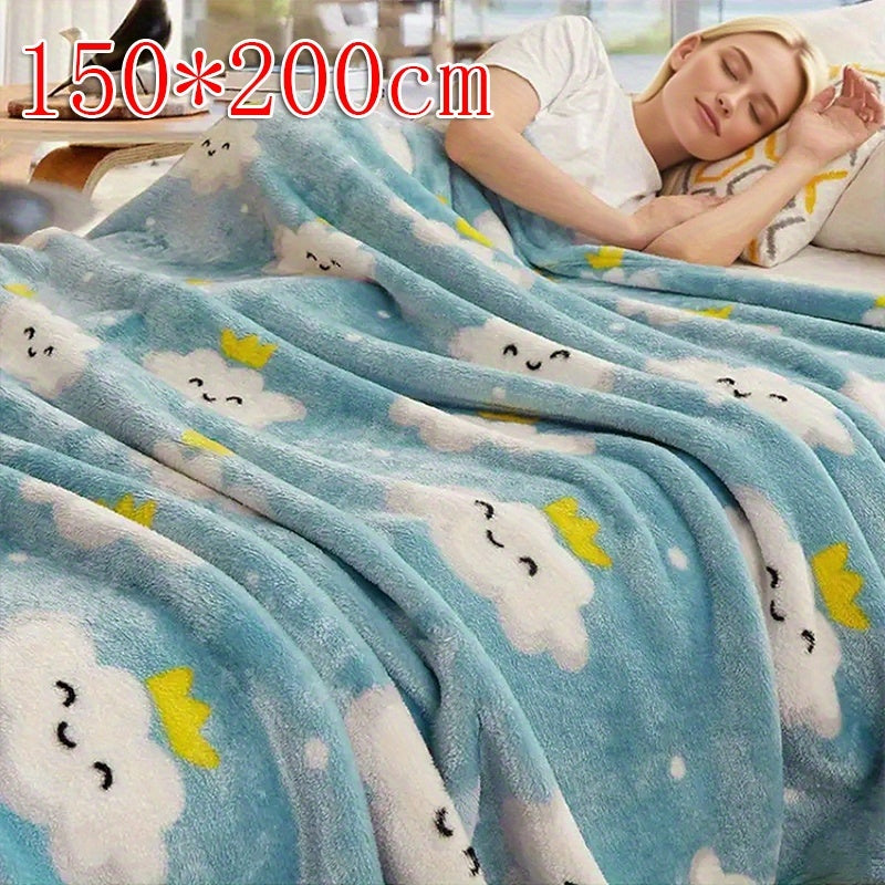 Floral Nap Blanket – Soft Lightweight All-Season Plush Polyester Throw | Blue Cloud & Yellow Flower Design, No Shedding | 3 Sizes