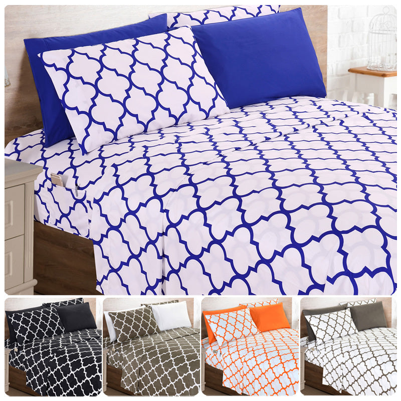 Luxury Microfiber Bed Sheet Set Geometric Trellis Pattern 16 Inch Deep Pockets Fade Wrinkle Resistant Hotel Quality Twin Full Queen King 5 Colors