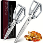 Kitchen Scissors Set 2pc Heavy Duty Stainless Steel Meat Shears Dishwasher Safe - Sharp Poultry Shears for Chicken Bones Turkey Fish 7-Inch Blade Ergonomic Handle Gift Box, Red/Black/Black & White