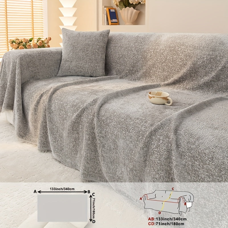 Soft Chenille Sofa Throw Cover with Fringes Durable Pet-Friendly Solid Couch Protector Slipcover for Living Room Sectional Armchair Home Decoration