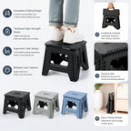 Heavy-Duty Portable Folding Stool 330 LBS Capacity – Compact Square Plastic Step Stool for Camping, Fishing, Picnic, Indoor & Outdoor Use (Black, Grey, Blue)