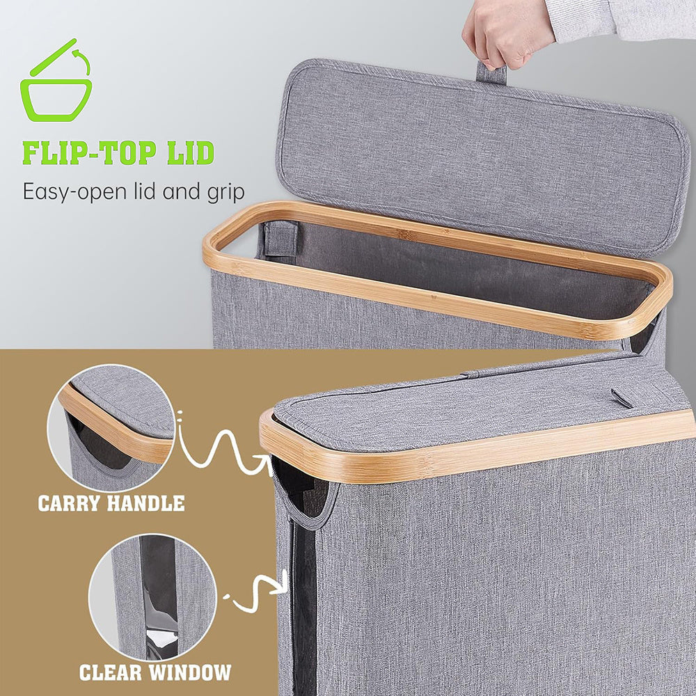 Bamboo Toilet Paper Storage Basket with Lid Holds 12 Rolls, Multi-Functional Bathroom Organizer with Tissue Holder Hook – Countertop Bathroom Decor, Black, Gray, White & Purple