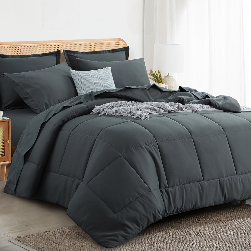 Bed in a Bag Queen 7 Piece Fluffy Comforter Set – Ultra-Soft Microfiber Bedding with Comforter, Fitted Sheet, Flat Sheet & 4 Pillowcases, Hypoallergenic Breathable All Season Bedding Gift for Her